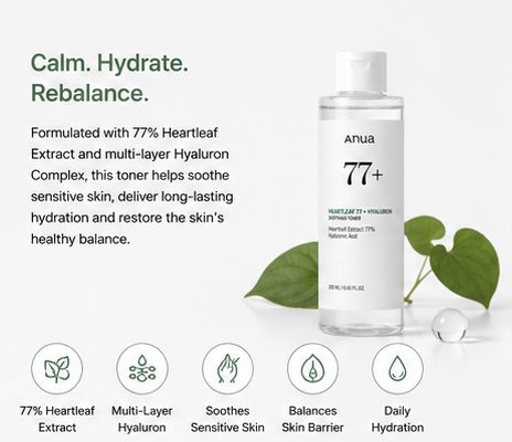 Anua Heartleaf 77 + Hyaluron Soothing Toner 250ml | Calming & Hydrating Daily Toner