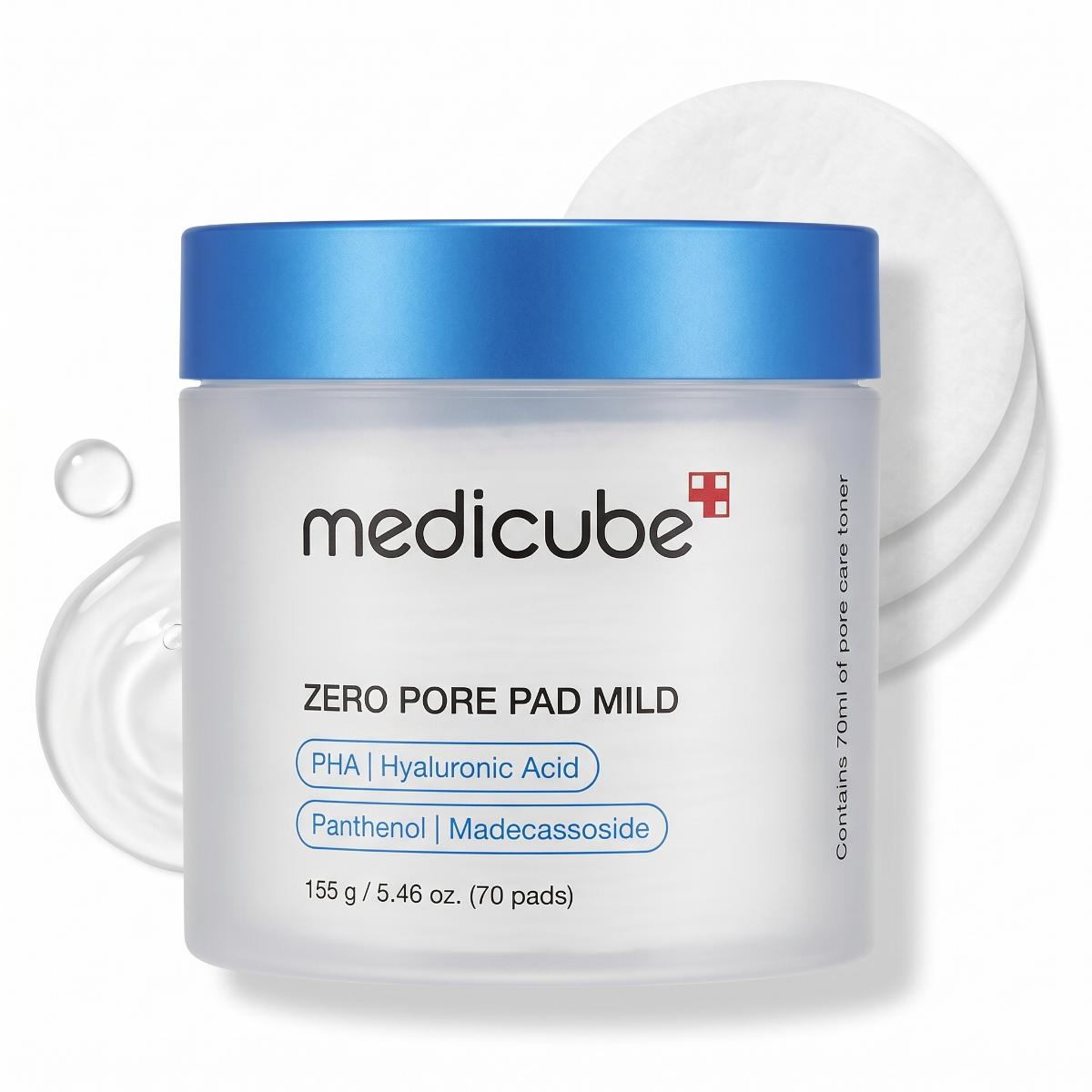 MEDICUBE Zero Pore Pad Mild 70 Pads | Gentle Daily Exfoliating Toner Pads