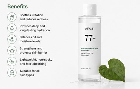 Anua Heartleaf 77 + Hyaluron Soothing Toner 250ml | Calming & Hydrating Daily Toner