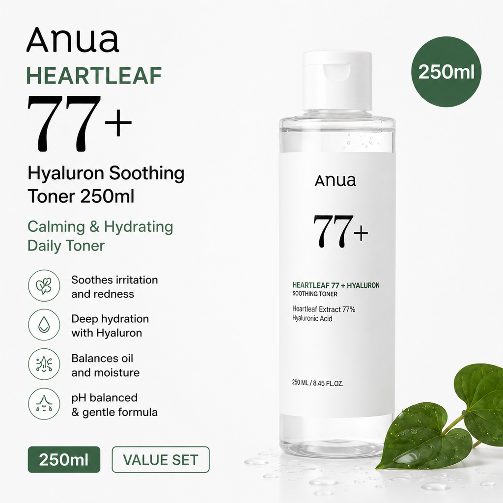 Anua Heartleaf 77 + Hyaluron Soothing Toner 250ml | Calming & Hydrating Daily Toner