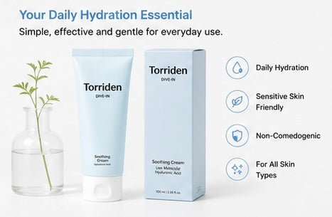 Torriden DIVE-IN Low Molecular Hyaluronic Acid Soothing Cream 100ml | Lightweight Hydrating Gel Cream