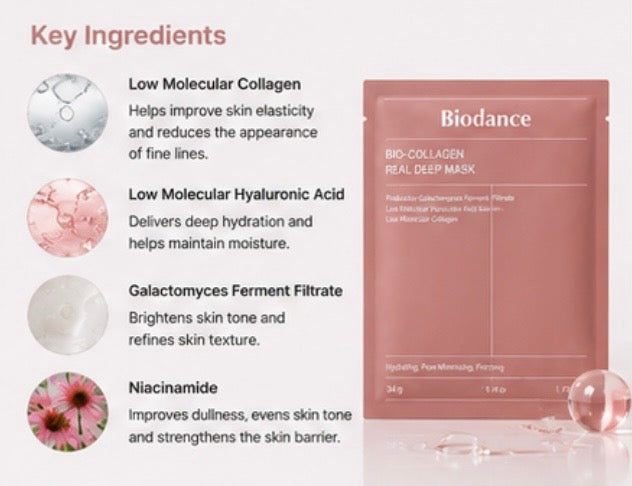 Biodance Bio-Collagen Real Deep Mask 4 Sheets | Overnight Hydration & Firming Hydrogel Mask