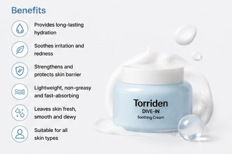 Torriden DIVE-IN Low Molecular Hyaluronic Acid Soothing Cream 100ml | Lightweight Hydrating Gel Cream
