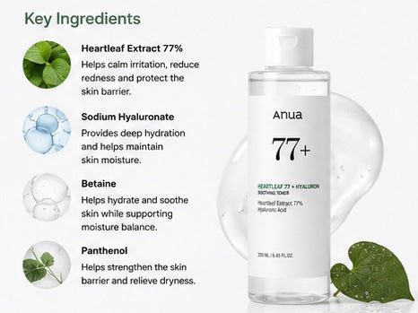 Anua Heartleaf 77 + Hyaluron Soothing Toner 250ml | Calming & Hydrating Daily Toner