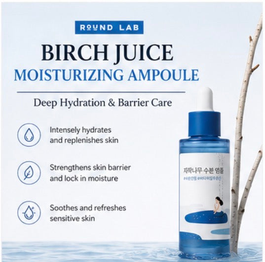 ROUND LAB Birch Juice Moisturizing Ampoule 50ml | Deep Hydration & Barrier Care Serum