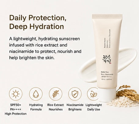 Beauty of Joseon Relief Sun: Rice + Niacinamide SPF50+ PA++++ 50ml | Hydrating Daily Sunscreen