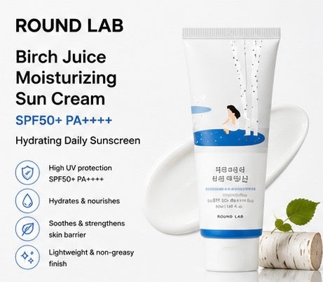 ROUND LAB Birch Juice Moisturizing Sun Cream SPF50+ PA++++ 50ml | Hydrating Daily Sunscreen