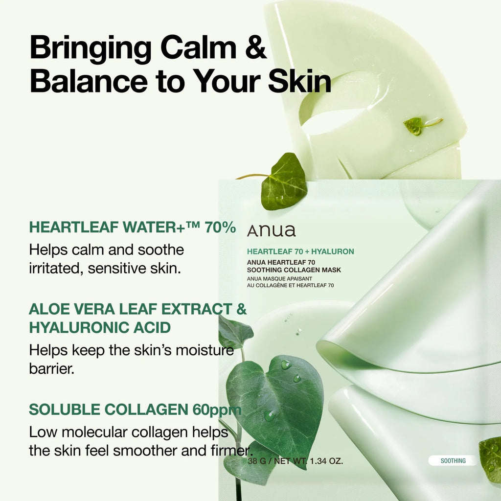 Anua Heartleaf Soothing Sheet Mask 4 Sheets | Calming & Hydrating Face Mask