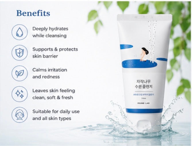 ROUND LAB Birch Juice Moisturizing Cleanser 150ml | Hydrating Low pH Daily Cleanser