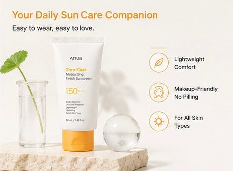 Anua Zero-Cast Moisturizing Finish Sunscreen SPF 50 50ml | Lightweight Hydrating Daily Sunscreen