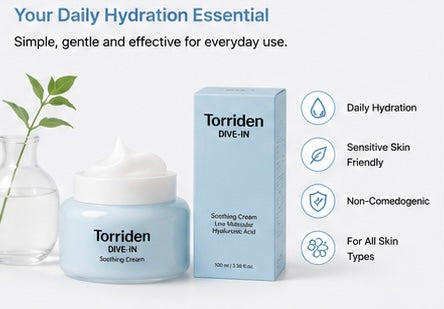 Torriden DIVE-IN Low Molecular Hyaluronic Acid Soothing Cream 100ml | Lightweight Hydrating Gel Cream
