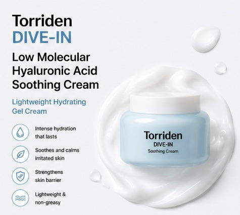 Torriden DIVE-IN Low Molecular Hyaluronic Acid Soothing Cream 100ml | Lightweight Hydrating Gel Cream