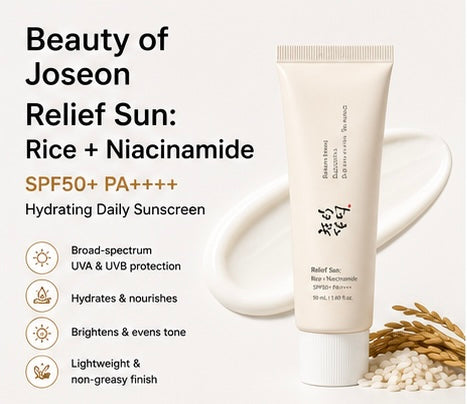 Beauty of Joseon Relief Sun: Rice + Niacinamide SPF50+ PA++++ 50ml | Hydrating Daily Sunscreen
