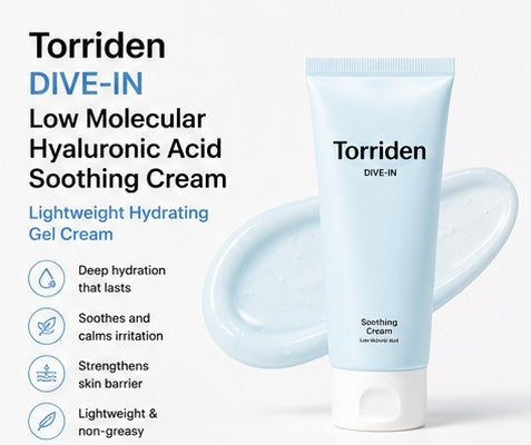 Torriden DIVE-IN Low Molecular Hyaluronic Acid Soothing Cream 100ml | Lightweight Hydrating Gel Cream