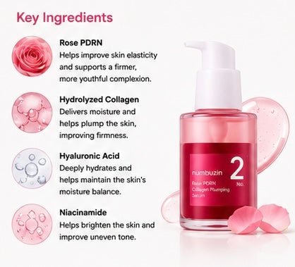 numbuzin No.2 Rose PDRN Collagen Plumping Serum 30ml | Firming & Plumping Collagen Serum