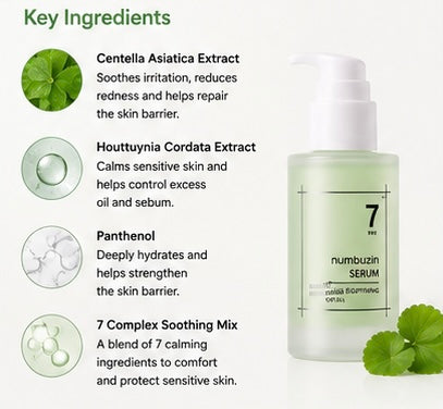 numbuzin No.7 Mild Green Soothing Serum 50ml | Calming & Barrier Repair Serum