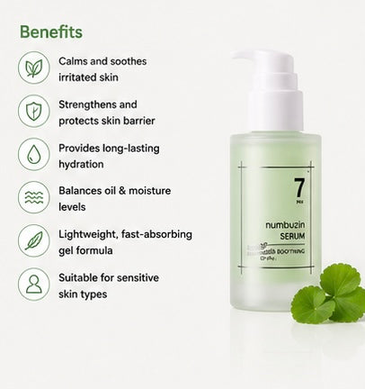 numbuzin No.7 Mild Green Soothing Serum 50ml | Calming & Barrier Repair Serum