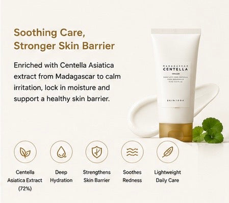 SKIN1004 Madagascar Centella Cream 75ml | Lightweight Soothing Barrier Cream